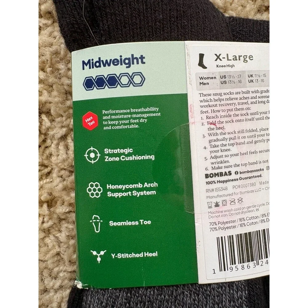 NEW! Bombas Unisex Compression Knee High Socks 20-30mmHg X-Large Black Bee Theme
